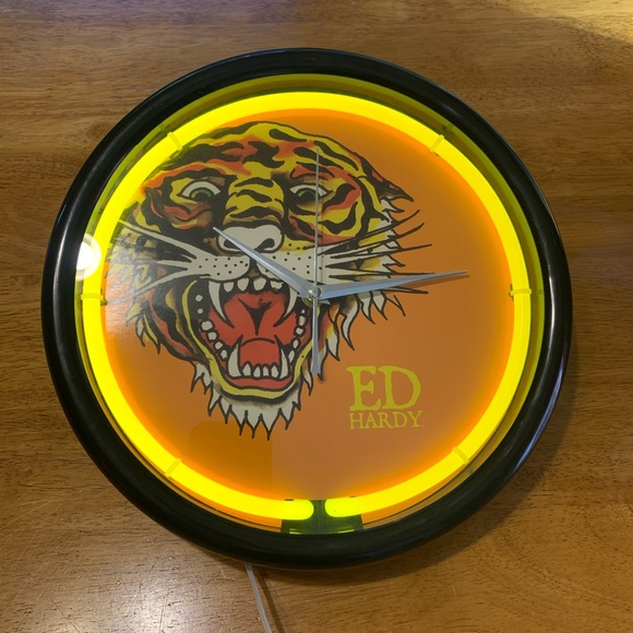 Ed Hardy Wall Decor Don Ed Hardy Tiger Open Mouth 175 Neon Clock